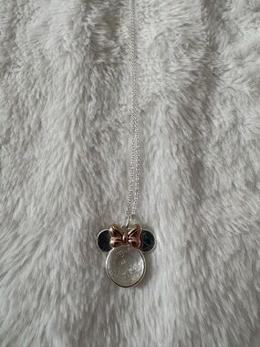 Disney Silver Necklace with Rose Gold Bow Minnie Pendant